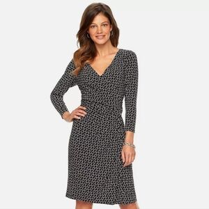 EUC Chaps Faux Wrap Dress - Size 22W - Black and White Chain Link Print